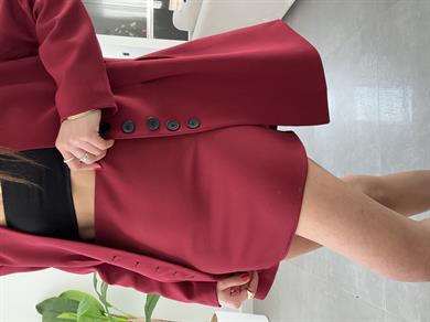 Fresno Bordo Blazer Etek Takım