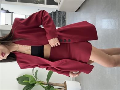 Fresno Bordo Blazer Etek Takım