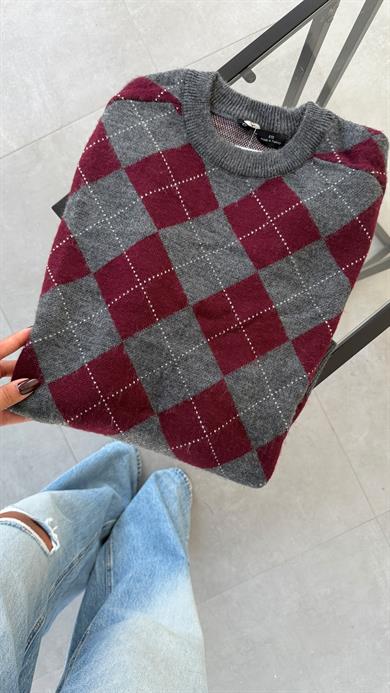 Füme-Bordo Sandık Yaka Kazak