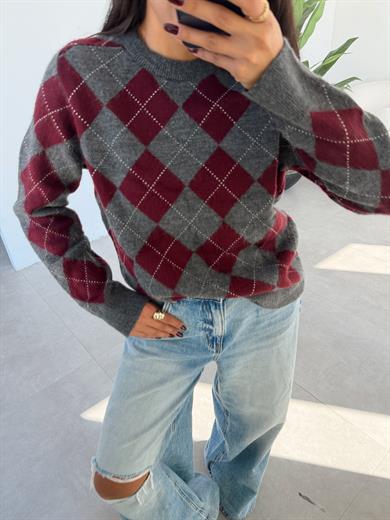 Füme-Bordo Sandık Yaka Kazak