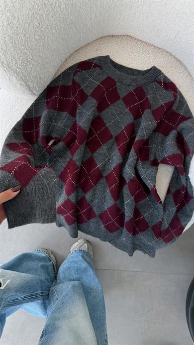 Füme-Bordo Sandık Yaka Kazak