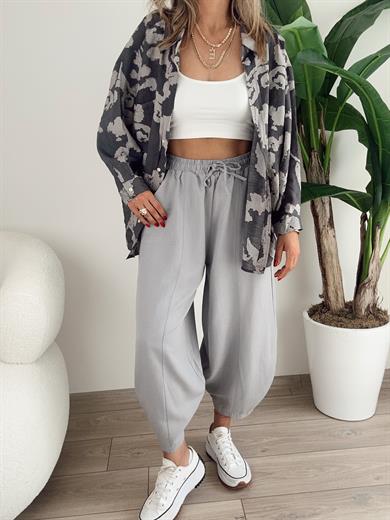 Füme Desenli Düşük Omuzlu Gömlek