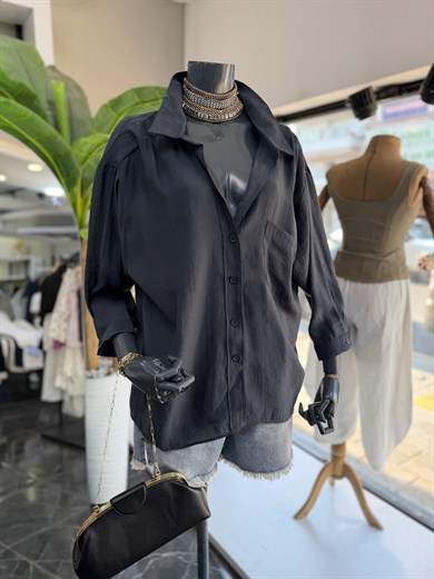 Füme Düşük Omuz Oversize Gömlek