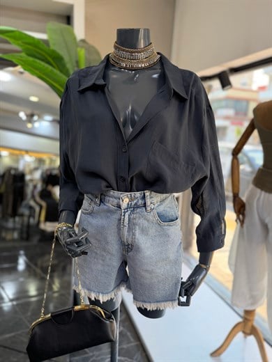 Füme Düşük Omuz Oversize Gömlek