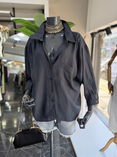 Füme Düşük Omuz Oversize Gömlek