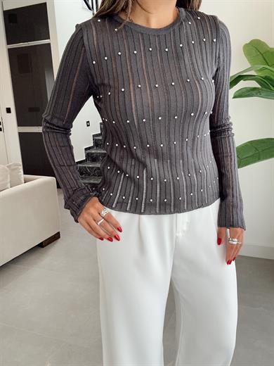 Füme Fitilli Taşlı Kazak