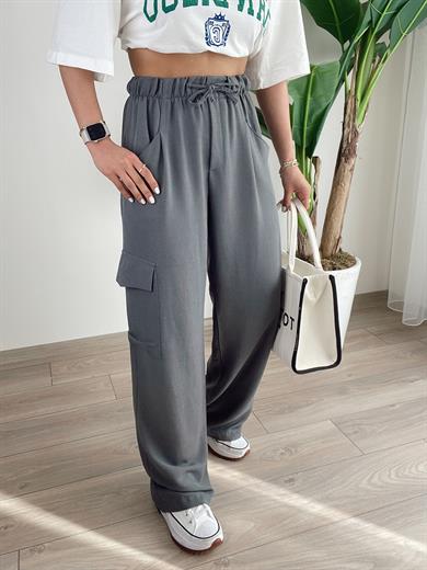 Füme Kargo Cep Keten Pantolon