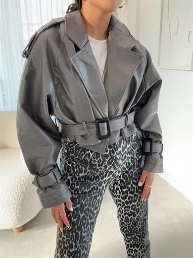 Füme Kısa Deri Ceket