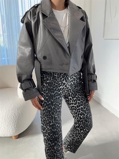 Füme Kısa Deri Ceket