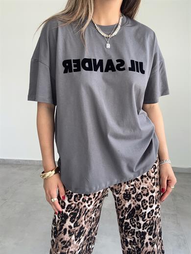 Füme-Siyah Yazılı Tişört