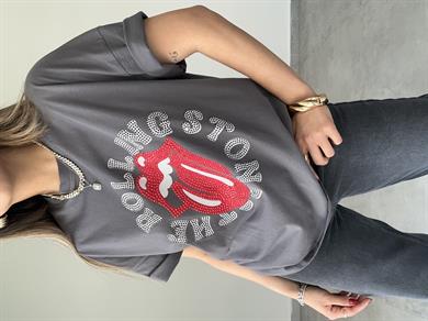 Füme Taş Baskılı Tişört