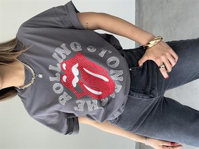 Füme Taş Baskılı Tişört