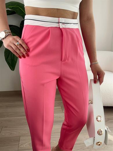 Fuşya Beli Kemer Detaylı Pantolon