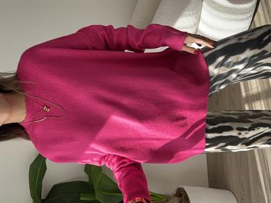 Fuşya Bisiklet Yaka Triko Kazak