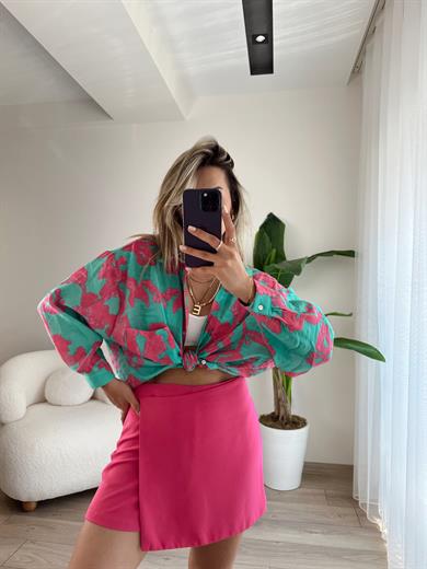 Fuşya Desenli Düşük Omuz Gömlek