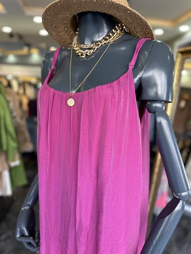 Fuşya İpek Saten İthal Elbise
