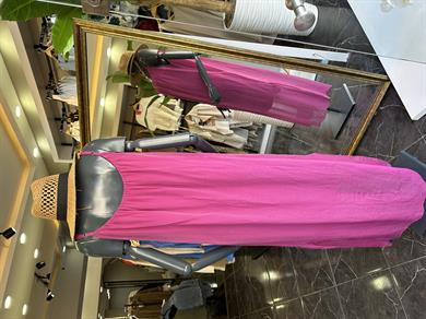 Fuşya İpek Saten İthal Elbise