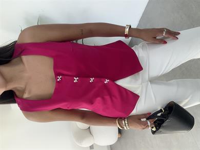 Fuşya Kare Yaka Astarlı Yelek