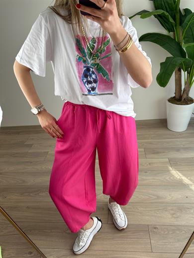 Fuşya Keten Şalvar Pantolon