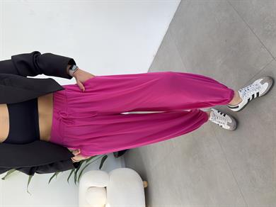 Fuşya Likralı Kemerli Şalvar Pantolon