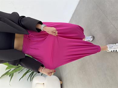 Fuşya Likralı Kemerli Şalvar Pantolon