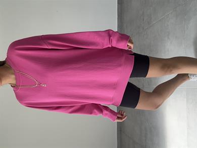 Fuşya Rezerve Yanları Yırtmaç Detaylı Sweat