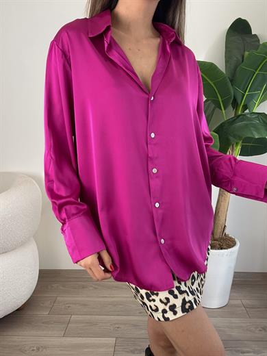 Fuşya Saten Gömlek