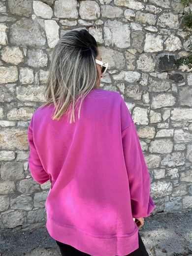 Fuşya Taşlı Sweathsirt
