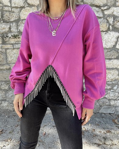 Fuşya Taşlı Sweathsirt