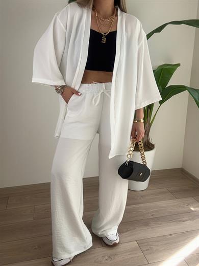 Galila Beyaz Kimono-Pantolon Takım