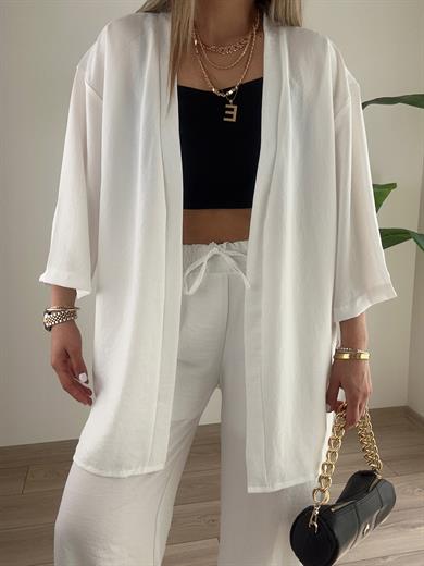 Galila Beyaz Kimono-Pantolon Takım