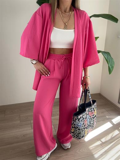 Galila Pembe  Kimono-Pantolon Takım