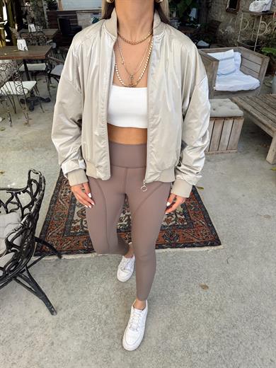 Gold Büzgülü Parlak Bomber Ceket