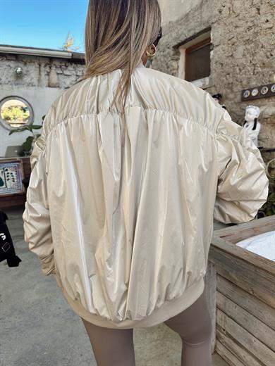 Gold Büzgülü Parlak Bomber Ceket