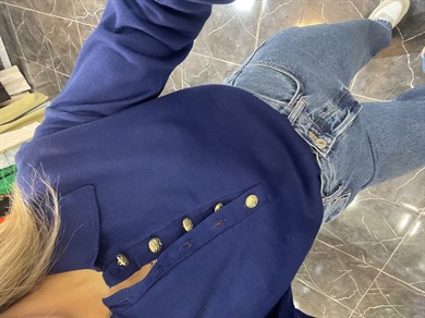 Gold Düğmeli Saks Mavisi Triko