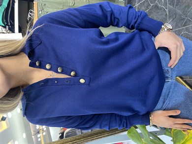 Gold Düğmeli Saks Mavisi Triko