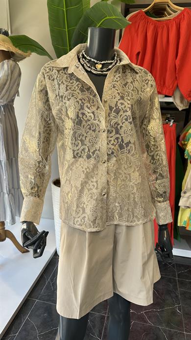 Gold Simli Güpürlü Gömlek