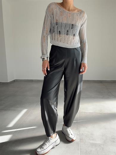 Gosi Siyah Deri Balon Pantolon