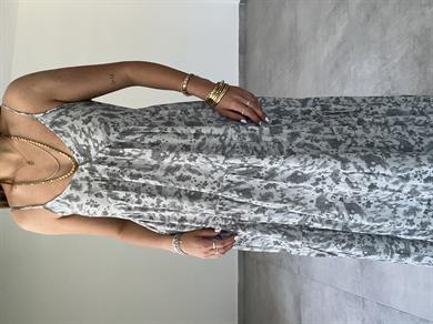 Gri-Antrasit Askılı Empirme Elbise