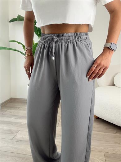 Gri Beli Lastikli Pantolon