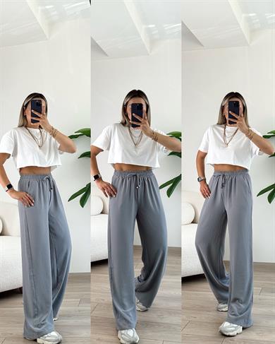 Gri Beli Lastikli Pantolon