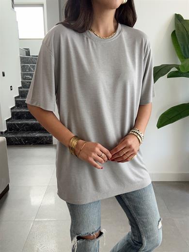 Gri Bisiklet Yaka Oversize Tshirt