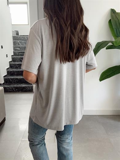 Gri Bisiklet Yaka Oversize Tshirt