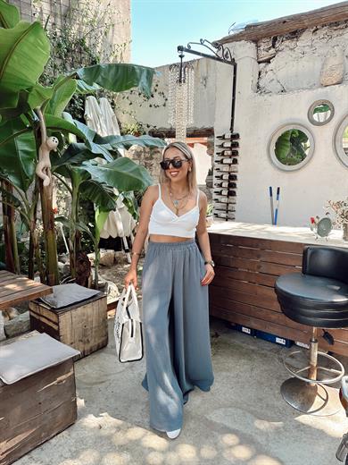 Gri Bol Paça Müslin Pantolon