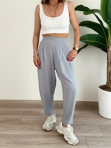 Gri Bombeli Yandan Fermuarlı Pantolon