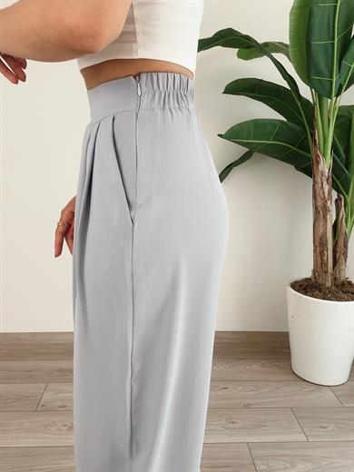 Gri Bombeli Yandan Fermuarlı Pantolon