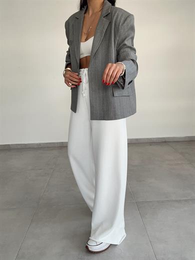 Gri Çizgili Oversize Poliviskon Blazer Ceket