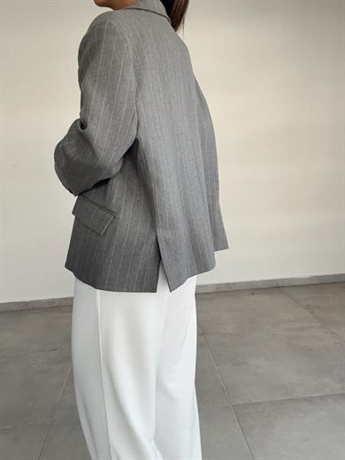 Gri Çizgili Oversize Poliviskon Blazer Ceket