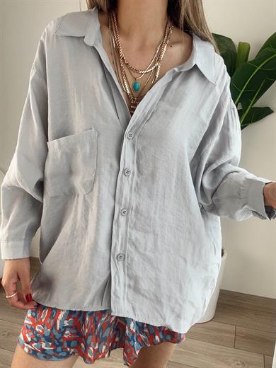 Gri Düşük Omuz Oversize Gömlek