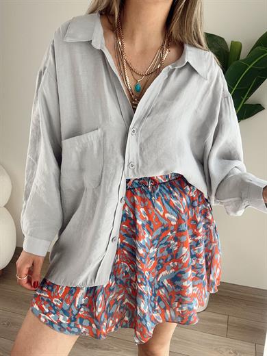 Gri Düşük Omuz Oversize Gömlek